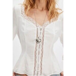 Free People Leylah Lace Blouse Top Buttondown Long Sleeve Ivory XS NEW 281426
